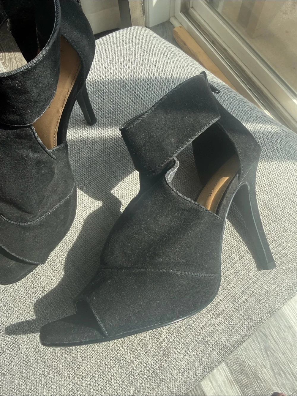 LC Lauren Conrad Black Suede Open-Toe Ankle Strap Heels